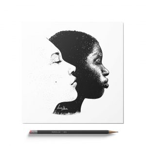 Kunstdruck 21x21 cm Weiß auf Schwarz